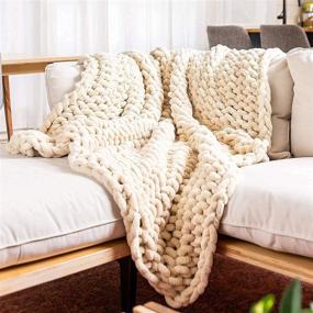 img 1 attached to 🔸 SAMIAH LUXE Buttercream Beige Chenille Chunky Knit Blanket 50x70 - Perfect Boho Throw for Fall Decor & Farmhouse Style - Cozy Braided Cable Knit Sofa or Bed Throw - 8lbs Weighted Blanket