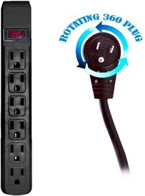 img 3 attached to Black 6-Outlet Surge Protector with 4ft Power Cord, Flat Rotating Plug, 15A 120V - CNE75884