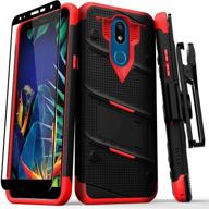 📱 zizo bolt series lg k40 case: military-grade drop protection with kickstand bundle and belt clip holster - lg harmony 3 case in black and red logo