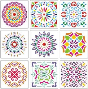 img 3 attached to 🌸 Acerich Mandala Stencil Large (12x12 Inch) - Blossoming Flower Stencils for Painting, Walls, Furniture Crafts - Set of 9 Laser Mandala Dotting Tools Templates