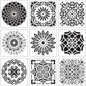 img 4 attached to 🌸 Acerich Mandala Stencil Large (12x12 Inch) - Blossoming Flower Stencils for Painting, Walls, Furniture Crafts - Set of 9 Laser Mandala Dotting Tools Templates