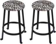 🦓 gia 24-inch counter height round metal bar stools, zebra print linen upholstery, set of 2 - black logo