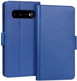 img 4 attached to 📱 FYY Samsung Galaxy S10+ Plus 6.4" Luxury Cowhide Genuine Leather RFID Blocking Wallet Case with Kickstand Function and Card Slots for Galaxy S10+ Plus Blue