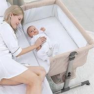 👶 adjustable bedside crib for baby girl or boy, portable 3-in-1 sleeper crib with mosquito net for newborn baby in deep khaki logo