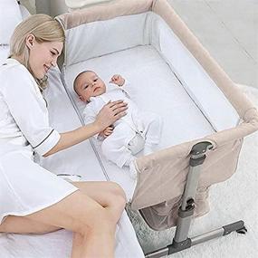 img 4 attached to 👶 Adjustable Bedside Crib for Baby Girl or Boy, Portable 3-in-1 Sleeper Crib with Mosquito Net for Newborn Baby in Deep Khaki