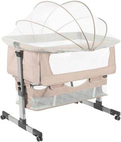 img 3 attached to 👶 Adjustable Bedside Crib for Baby Girl or Boy, Portable 3-in-1 Sleeper Crib with Mosquito Net for Newborn Baby in Deep Khaki