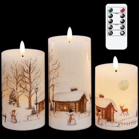 img 4 attached to Christmas Flameless Candles Flickering with Remote Timer, 3D Wick Real Wax LED Pillar Candles, Warm Light, Snowman Deer Home Decor Gift - GenSwin (Pack of 3)