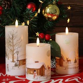 img 3 attached to Christmas Flameless Candles Flickering with Remote Timer, 3D Wick Real Wax LED Pillar Candles, Warm Light, Snowman Deer Home Decor Gift - GenSwin (Pack of 3)