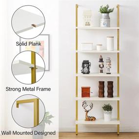 img 2 attached to 📚 Stylish and Sturdy: SUPERJARE 5-Tier Wood Wall-Mounted Bookcase for Home or Office – White/Gold