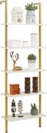 📚 stylish and sturdy: superjare 5-tier wood wall-mounted bookcase for home or office – white/gold логотип