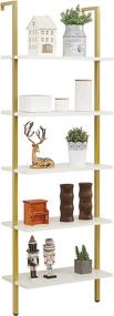 img 4 attached to 📚 Stylish and Sturdy: SUPERJARE 5-Tier Wood Wall-Mounted Bookcase for Home or Office – White/Gold