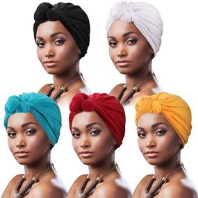 img 4 attached to 🏾 DRESHOW 5 Pack Pre-Knotted Headwraps for Women - African Turban Beanie Headwraps