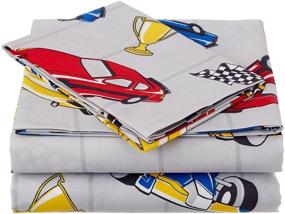 img 1 attached to 🏁 Linen Plus Race Cars Flags Champion Sheet Set for Boys/Teens - Grey Yellow Red Blue Black White Twin Size, Flat Sheet, Fitted Sheet, and Pillow Case - Brand New