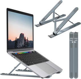 img 1 attached to 💻 Nulaxy Laptop Stand, Портативная Алюминиевая Подставка для Компьютера с 6 Уровнями Регулировки Высоты, Полностью Складная, Поддерживает дo 44 фунтов - A-Серый цвет