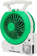 🌞 green solar fan - multi-functional electric outdoor fan with radio, mp3, table lamp, torch, and cell phone charger for camping, fishing and emergency logo