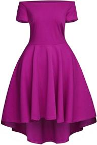 img 2 attached to 👗 Sidefeel Women's Off Shoulder Short Sleeve High-Low Hem Club Cocktail Skater Dress