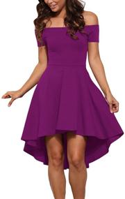 img 4 attached to 👗 Sidefeel Women's Off Shoulder Short Sleeve High-Low Hem Club Cocktail Skater Dress