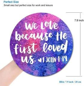 img 3 attached to Waterproof Christian Bible Verse Gaming Mouse Pad - Circular Non-Slip Rubber Base Mat for Office, Home, Laptop - VoPee Scripture Mouse Pad: We Love Because He First Loved US