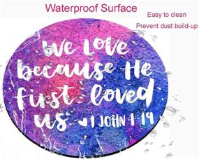 img 1 attached to Waterproof Christian Bible Verse Gaming Mouse Pad - Circular Non-Slip Rubber Base Mat for Office, Home, Laptop - VoPee Scripture Mouse Pad: We Love Because He First Loved US