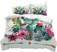 feelyou cactus duvet cover set - boho bouquet of thorny plants blossoms feathers - decorative spring garden theme - queen size 3 piece bedding set with 2 pillow shams - zipper closure - green comforter cover логотип