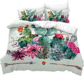 img 4 attached to Feelyou Cactus Duvet Cover Set - Boho Bouquet of Thorny Plants Blossoms Feathers - Decorative Spring Garden Theme - Queen Size 3 Piece Bedding Set with 2 Pillow Shams - Zipper Closure - Green Comforter Cover
