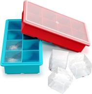 🧊 vremi stackable large ice cube trays - pack of 2 silicone trays - perfect for cocktails, frozen treats, soups, sauces, and baby food - bpa free with frost resistant lids - red and blue - get yours now! logo