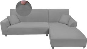 img 4 attached to 🛋 SUKODIS L Shape Sofa Cover Slipcover with Stretch Fabric - Protect Your Couch and Enhance Comfort - Including 1 Pillow Case - Light Grey