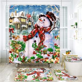 img 3 attached to 🔥 Likiyol 4 Pcs Christmas Snowman Shower Curtain Set with Non-Slip Rugs, Toilet Lid Cover, Bath Mat, 12 Hooks | Festive Fireworks Snowman Bathroom Decor for Christmas | Cardinal Elk Design