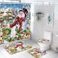 🔥 likiyol 4 pcs christmas snowman shower curtain set with non-slip rugs, toilet lid cover, bath mat, 12 hooks | festive fireworks snowman bathroom decor for christmas | cardinal elk design logo