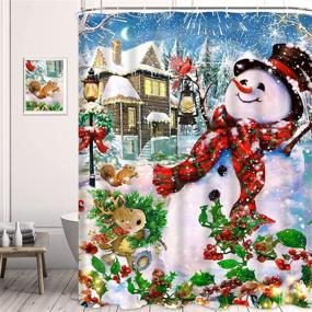 img 2 attached to 🔥 Likiyol 4 Pcs Christmas Snowman Shower Curtain Set with Non-Slip Rugs, Toilet Lid Cover, Bath Mat, 12 Hooks | Festive Fireworks Snowman Bathroom Decor for Christmas | Cardinal Elk Design