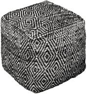 unstuffed hand woven square cotton pouf cover - outback blue. boho decorative floor pouf ottoman with footrest & storage cube. 16 inches square. black/ivory logo