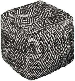 img 4 attached to Unstuffed Hand Woven Square Cotton Pouf Cover - OUTBACK BLUE. Boho Decorative Floor Pouf Ottoman with Footrest & Storage Cube. 16 Inches Square. Black/Ivory