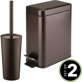 img 3 attached to 🚽 mDesign Bronze Metal Freestanding Slim Toilet Bowl Brush and Holder + Rectangle Narrow Step-On Trash Can Wastebasket for Small Bathroom Storage - Compact Design