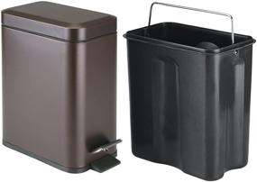 img 1 attached to 🚽 mDesign Bronze Metal Freestanding Slim Toilet Bowl Brush and Holder + Rectangle Narrow Step-On Trash Can Wastebasket for Small Bathroom Storage - Compact Design