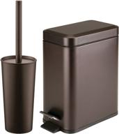 🚽 mdesign bronze metal freestanding slim toilet bowl brush and holder + rectangle narrow step-on trash can wastebasket for small bathroom storage - compact design logo