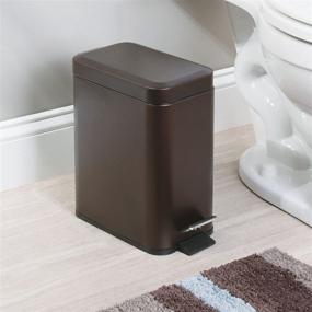 img 2 attached to 🚽 mDesign Bronze Metal Freestanding Slim Toilet Bowl Brush and Holder + Rectangle Narrow Step-On Trash Can Wastebasket for Small Bathroom Storage - Compact Design