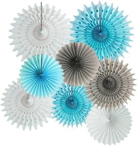 img 4 attached to 👶 Blue Grey Frozen Baby Boy Baby Shower Decorations: 8pcs Tissue Pom Pom Flower & Paper Fans