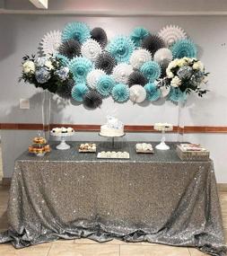 img 3 attached to 👶 Blue Grey Frozen Baby Boy Baby Shower Decorations: 8pcs Tissue Pom Pom Flower & Paper Fans