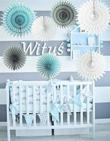 img 1 attached to 👶 Blue Grey Frozen Baby Boy Baby Shower Decorations: 8pcs Tissue Pom Pom Flower & Paper Fans