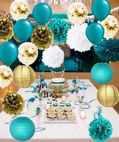 img 3 attached to 🎈 Furuix Teal Gold Baby Shower Decorations Wedding Bridal Shower Confetti Balloons Latex Balloons Engagement Party Teal Decorations Gold Birthday Party Decor