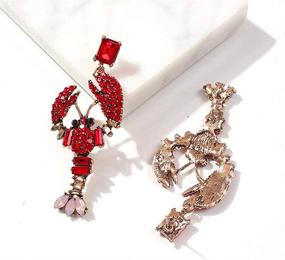 img 2 attached to 💎 Stunning Gold Tone CZ Square Stud with Red Rhinestone Cluster Lobster Design Drop Earring - Perfect Gift for Women, Teens, and Girls!