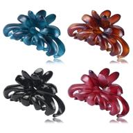 💐 women's large hair claw clips with floral design, ideal for thin/medium thick hair, non-slip 3.8 inch octopus hair jaw clips, set of 4 (black brown wine red turquoise) logo