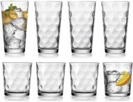 home essentials & beyond glassware drinking glasses set of 8 - 4 highball (17 oz.) & 4 rocks glass cups (13 oz.) for water, juice, cocktails - kitchen glassware logo