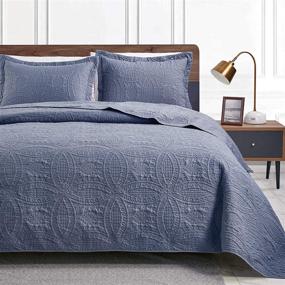 img 4 attached to 🛏️ Love's Cabin King Size Quilt Set - Soft Blue Bedspreads for a Cozy Summer Bed - Modern Coin Pattern Bedspread - Lightweight Microfiber Material - All-Season 3-Piece Set (1 Quilt, 2 Pillow Shams)