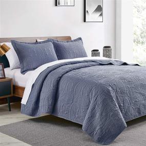 img 3 attached to 🛏️ Love's Cabin King Size Quilt Set - Soft Blue Bedspreads for a Cozy Summer Bed - Modern Coin Pattern Bedspread - Lightweight Microfiber Material - All-Season 3-Piece Set (1 Quilt, 2 Pillow Shams)