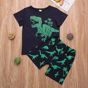 img 2 attached to Guyay Kids Baby Boys Summer Cartoon Outfits - Dinosaur Print T-Shirt + Shorts Pant - Short Sleeve Casual Set