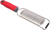 eskoni fine lemon zester cheese grater stainless steel blade - sharp, easy-to-use on parmesan, citrus, ginger, garlic, nutmeg, food, coconut, chocolate - soft red handle with safety cover logo