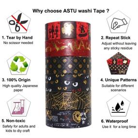 img 3 attached to 🎃 Halloween Washi Tape Pack - 6 Rolls of 15mm Gold and Black Foil Washi Tape with Bat, Ghost, and Bones Patterns - Halloween Wrapping Tape Assortment for DIY Halloween Holiday Decorations