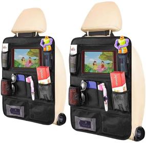 img 4 attached to 🚗 Premium 2 Pack Car Backseat Organizer with Tablet Holder & 11 Storage Pockets – Child Kick Guard Seat Saver and Protectors