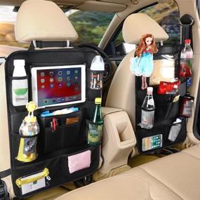 img 3 attached to 🚗 Premium 2 Pack Car Backseat Organizer with Tablet Holder & 11 Storage Pockets – Child Kick Guard Seat Saver and Protectors